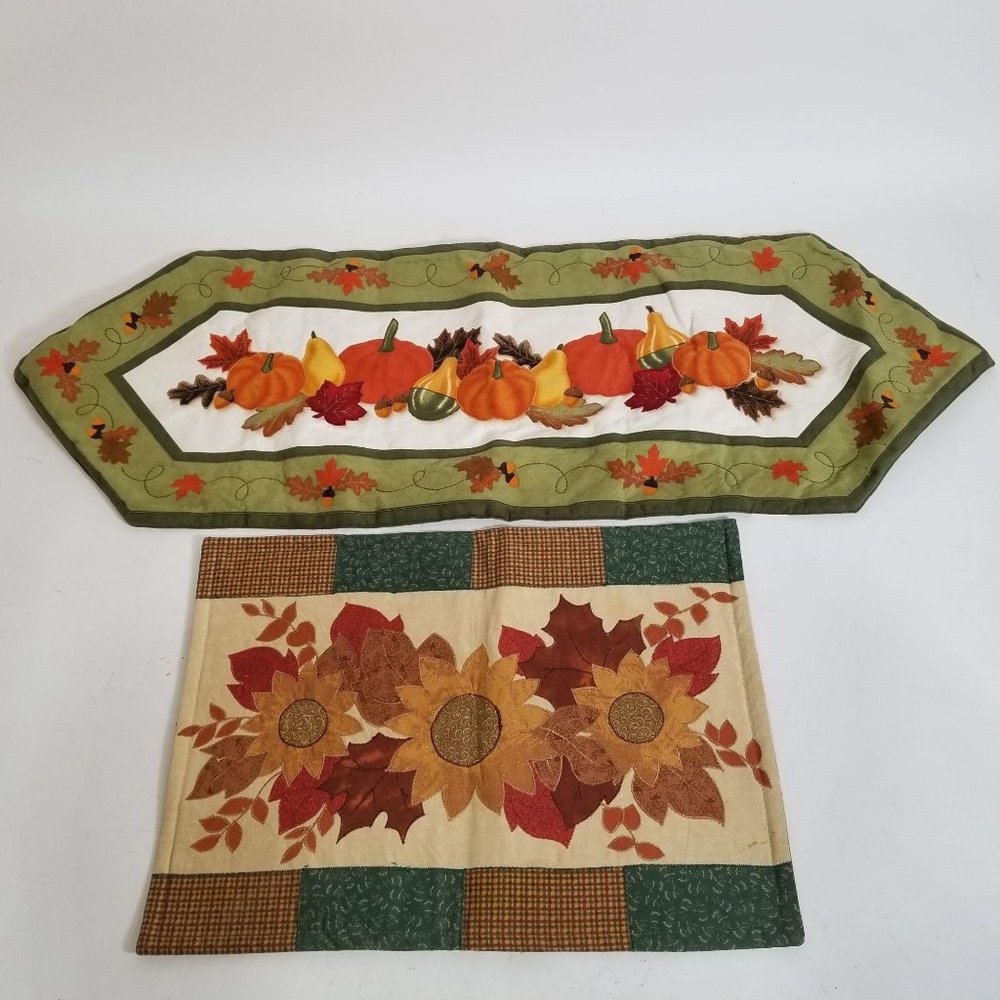 Fall Autumn Thanksgiving Table Runner and Mat 2 Piece Coordinated